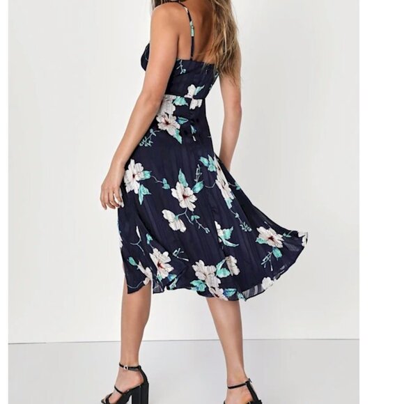 Lulus All About Love Navy Blue Floral Print Midi Dress Size XS NEW NWT - Picture 5 of 6